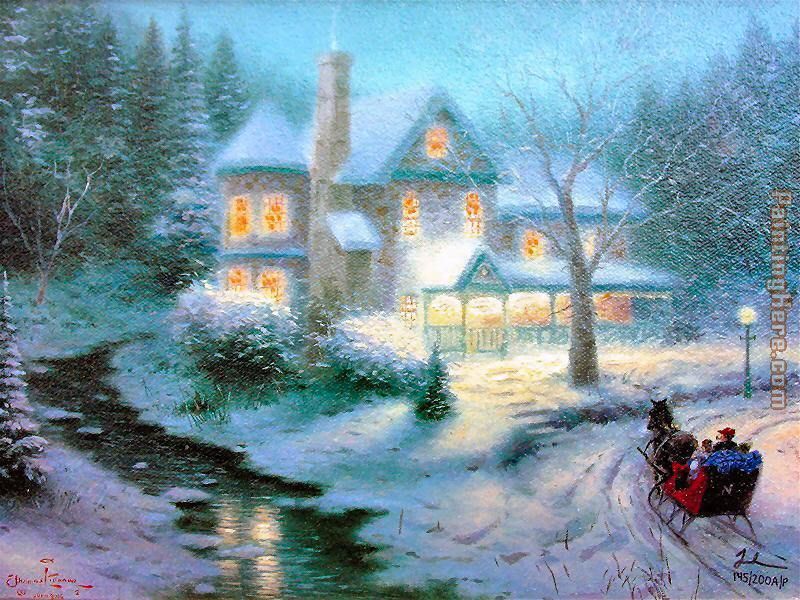 Moonlit Sleigh Ride painting - Thomas Kinkade Moonlit Sleigh Ride art painting